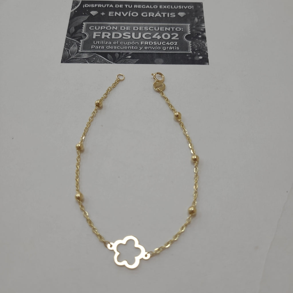PULSERA TEJIDO ESPECIAL CON FLOR 14K 18 CM 1.6 GR (NUEVO)