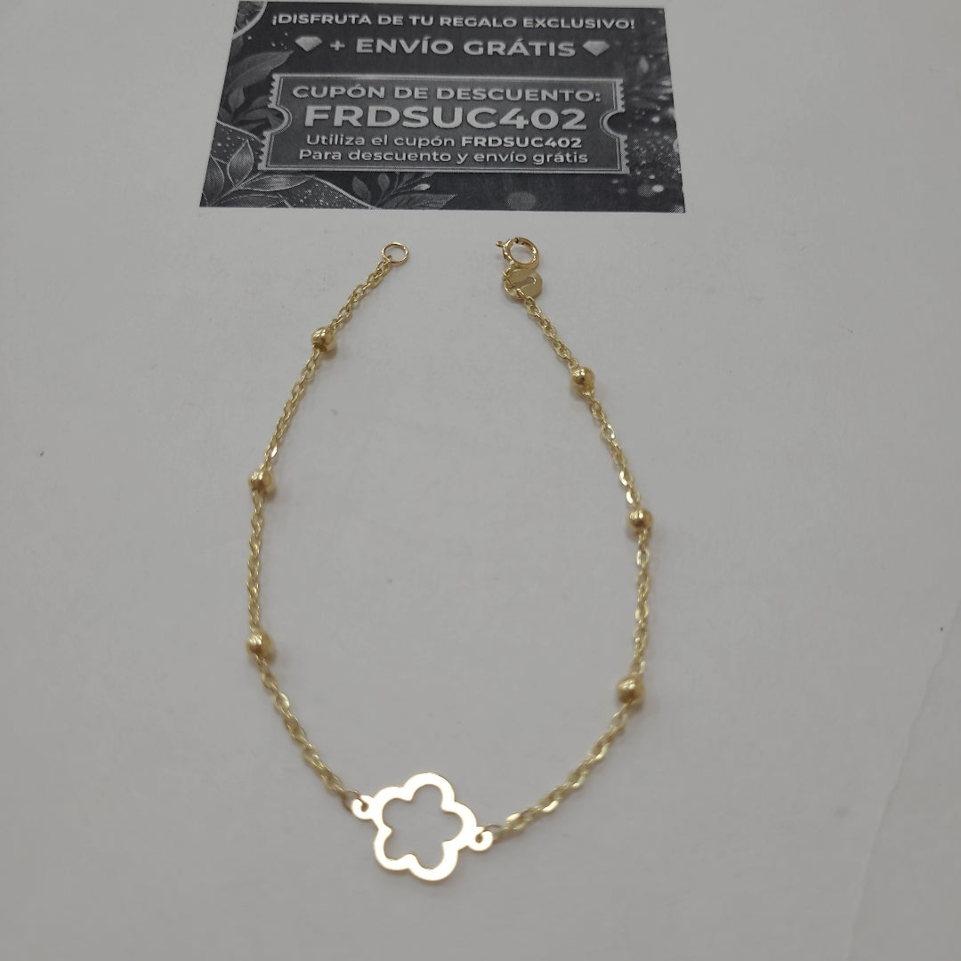 PULSERA TEJIDO ESPECIAL CON FLOR 14K 18 CM 1.6 GR (NUEVO)