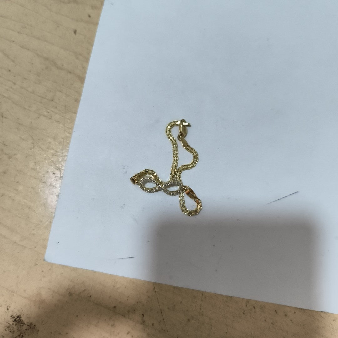 PULSERA TEJIDO ESPECIAL CON INFINITO Y CIRCONIAS 14K 18 CM 3.3 GR (NUEVO)