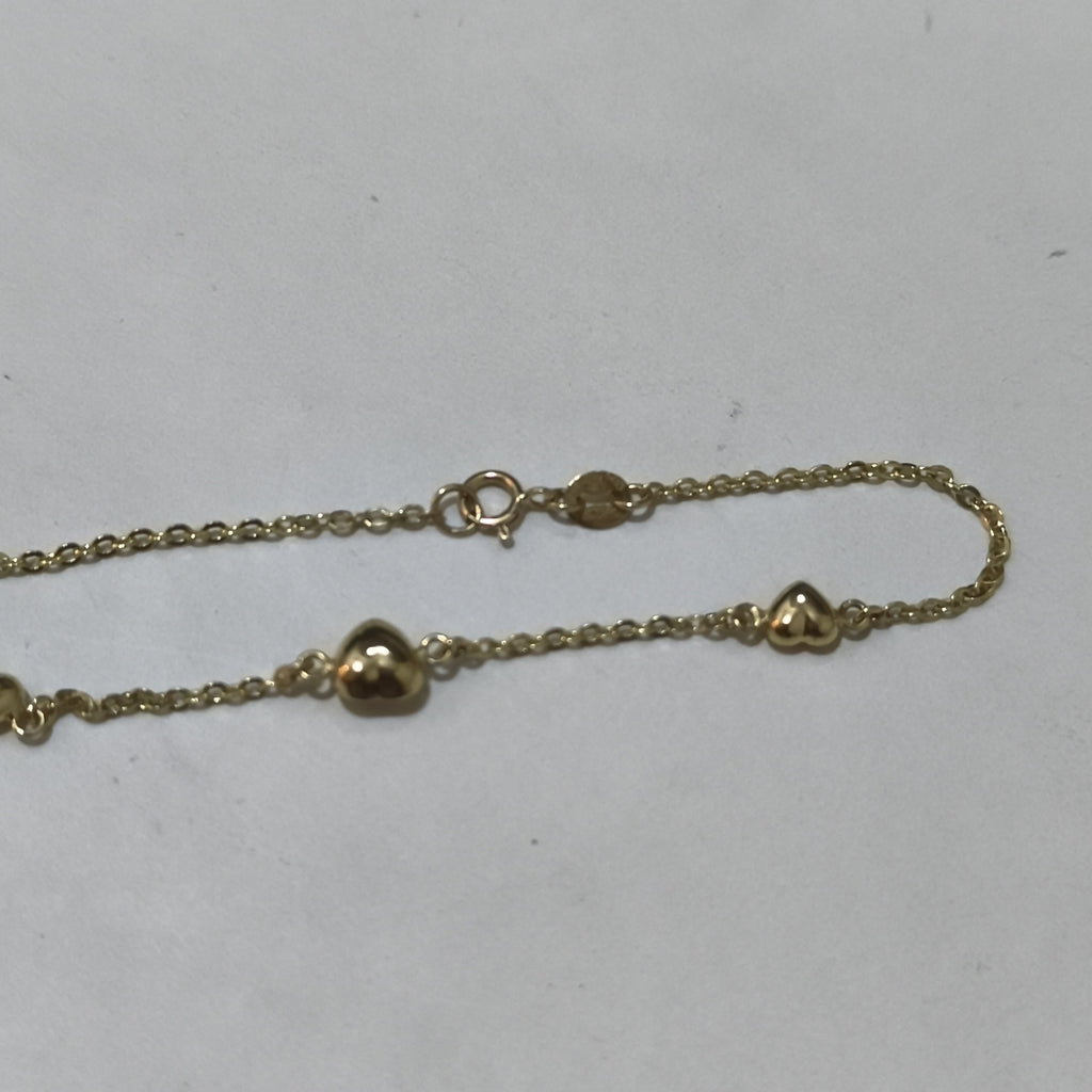 PULSERA TEJIDO ESPECIAL CON CORAZONES 14K 18 CM 1.7 GR (NUEVO)