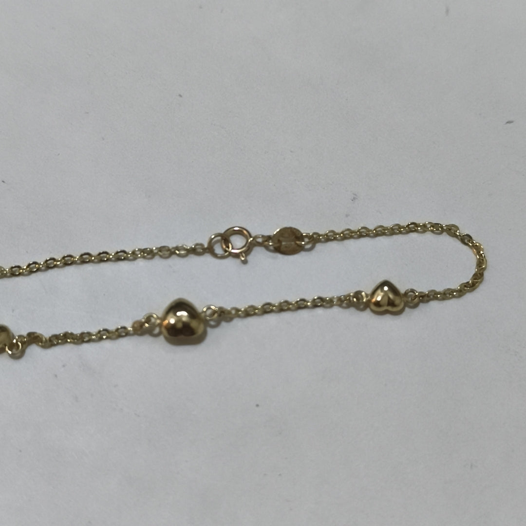 PULSERA TEJIDO ESPECIAL CON CORAZONES 14K 18 CM 1.7 GR (NUEVO)