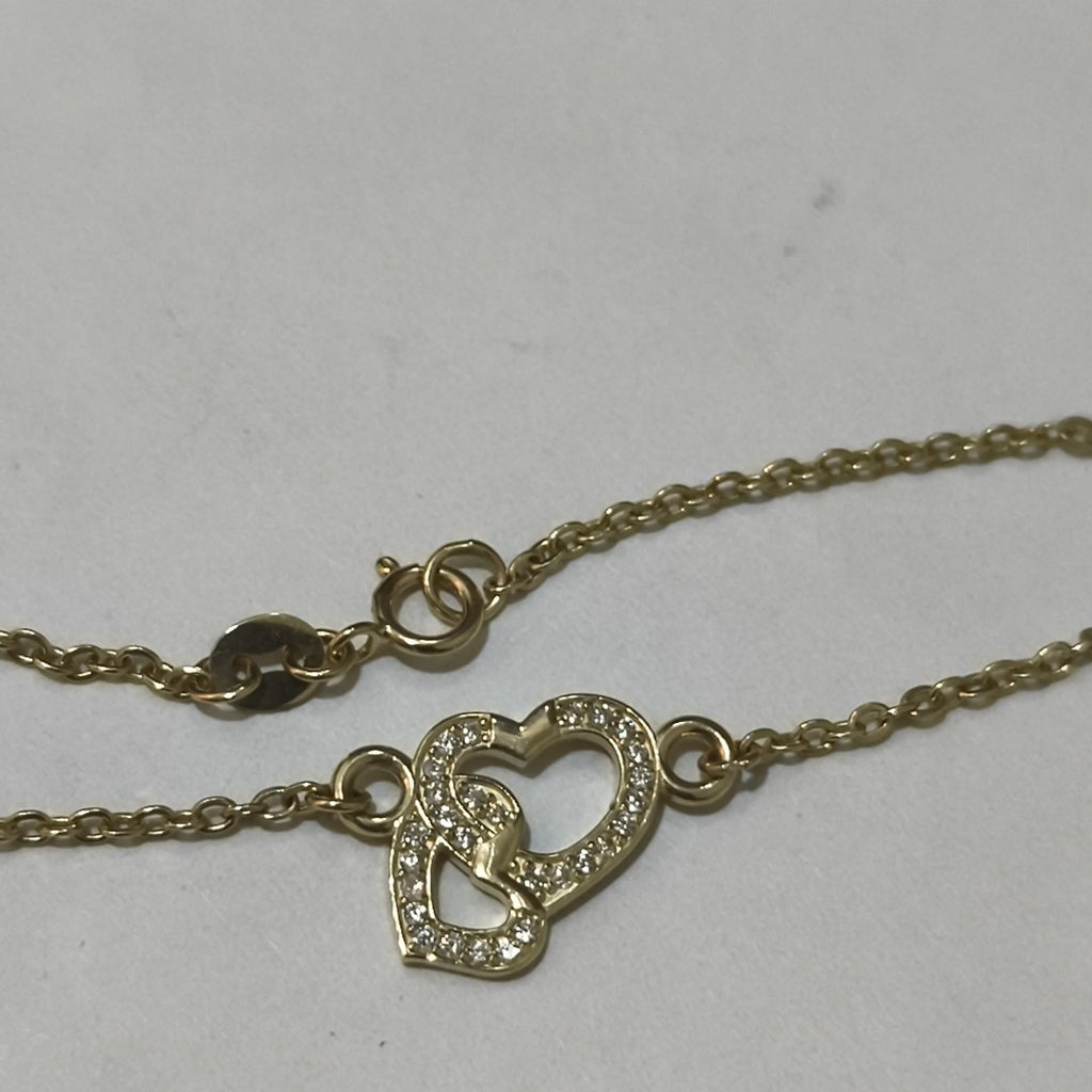 PULSERA TEJIDO ESPECIAL CORAZONES CON CIRCONIAS 14K 18 CM 2.4 GR (NUEVO)