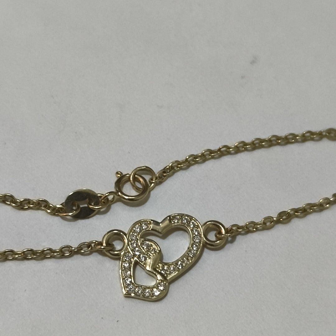 PULSERA TEJIDO ESPECIAL CORAZONES CON CIRCONIAS 14K 18 CM 2.4 GR (NUEVO)