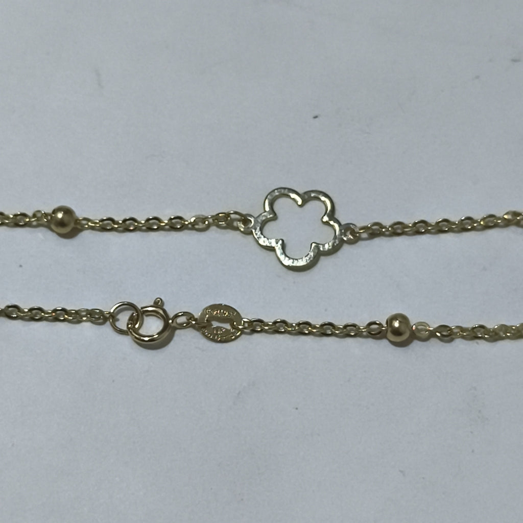 PULSERA TEJIDO ESPECIAL CON FLOR 14K 18 CM 1.6 GR (NUEVO)