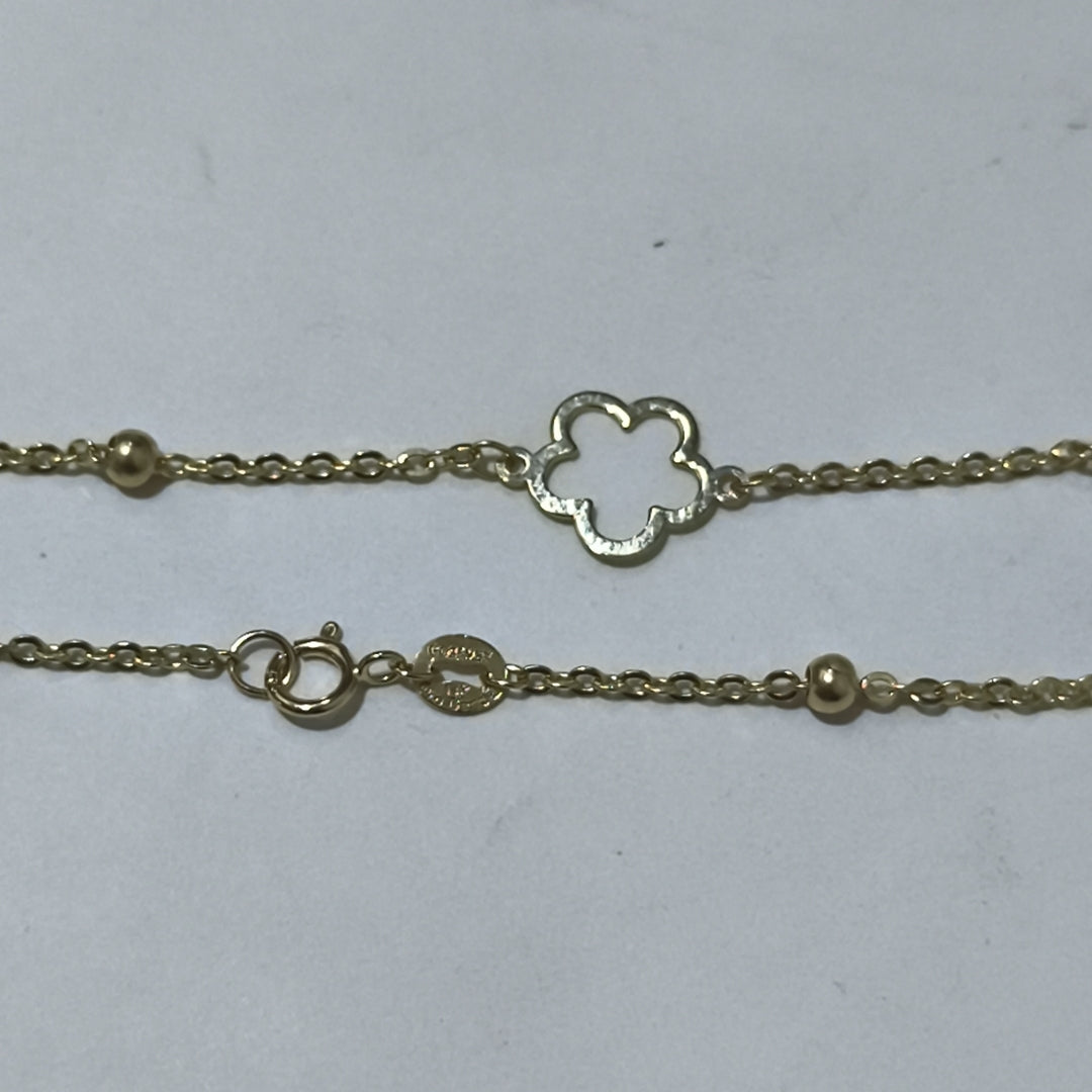 PULSERA TEJIDO ESPECIAL CON FLOR 14K 18 CM 1.6 GR (NUEVO)