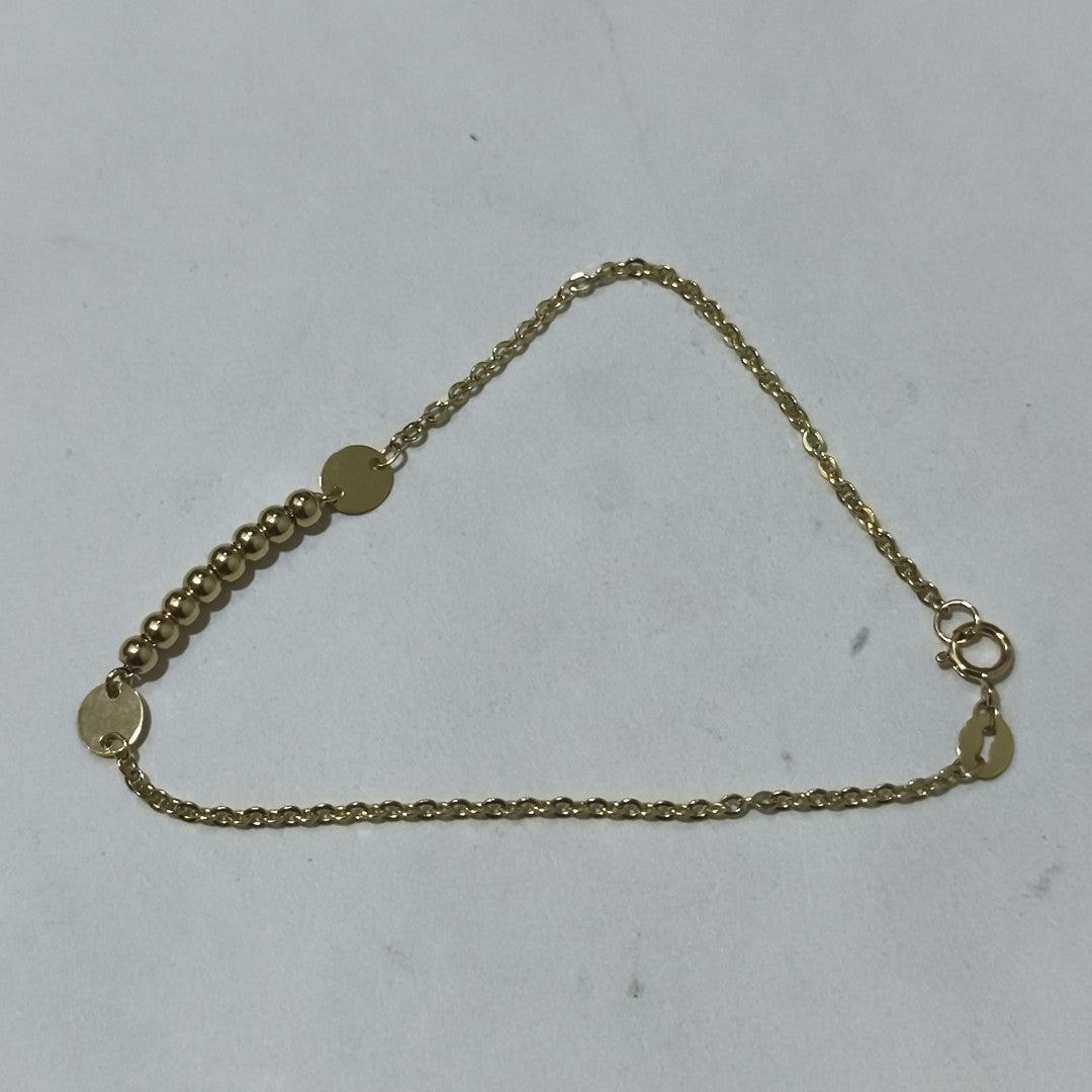 PULSERA TEJIDO ESPECIAL CON BOLITAS 14K 18 CM 1.8 GR (NUEVO)