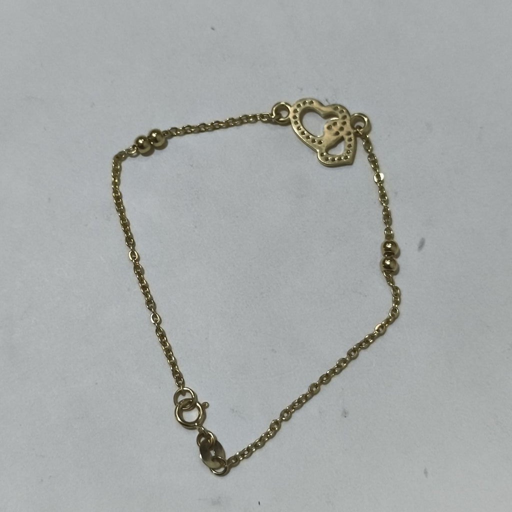 PULSERA TEJIDO ESPECIAL CORAZONES CON CIRCONIAS 14K 18 CM 2.4 GR (NUEVO)