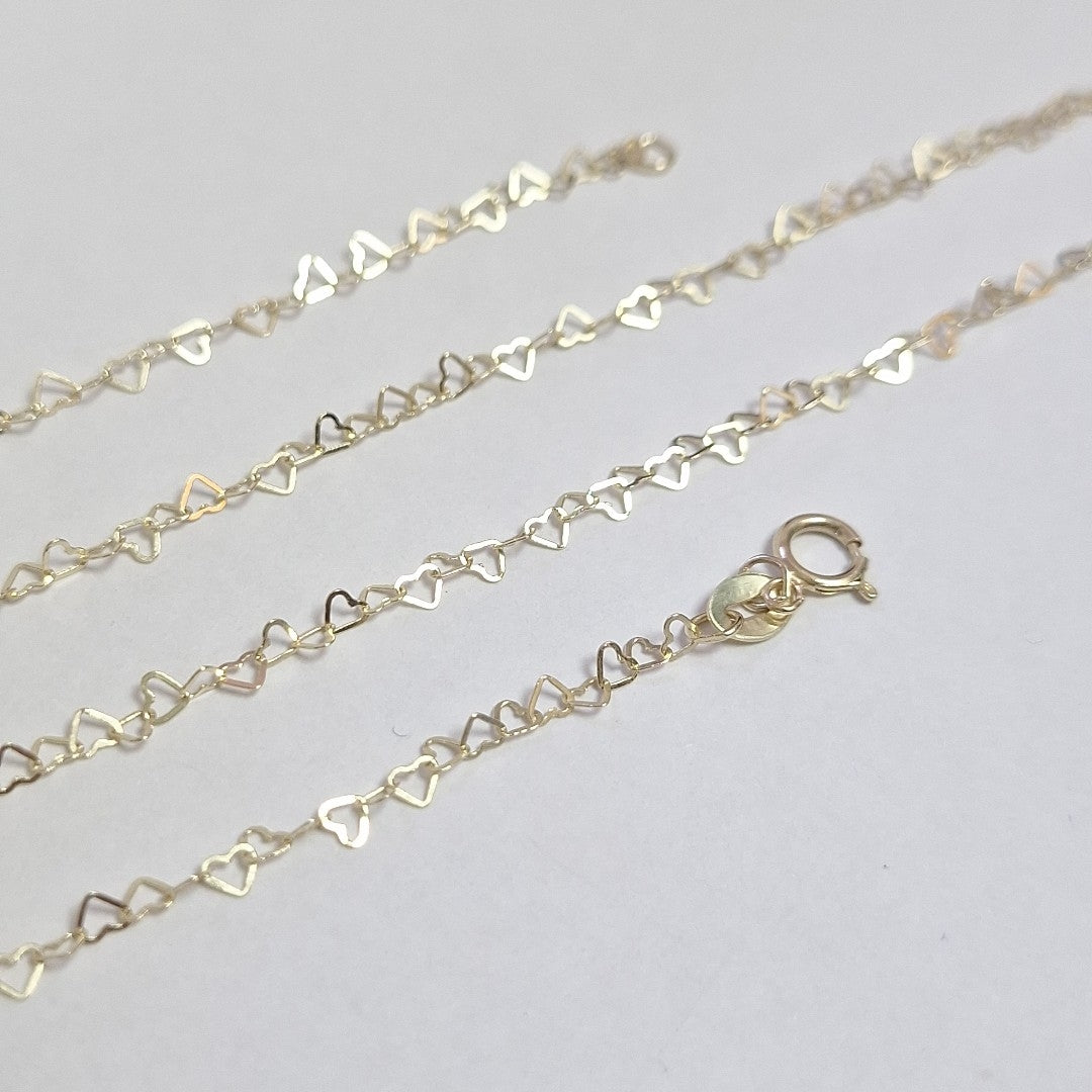 CADENAS TEJIDO CORAZONES ORO 10K 55 CM 1.6 GR (NUEVO)