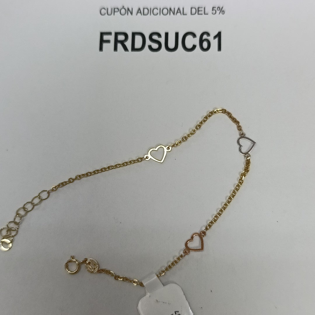 PULSERA ESPECIAL CON CORAZONES 10K 18 CM 1.2 GR (NUEVO)