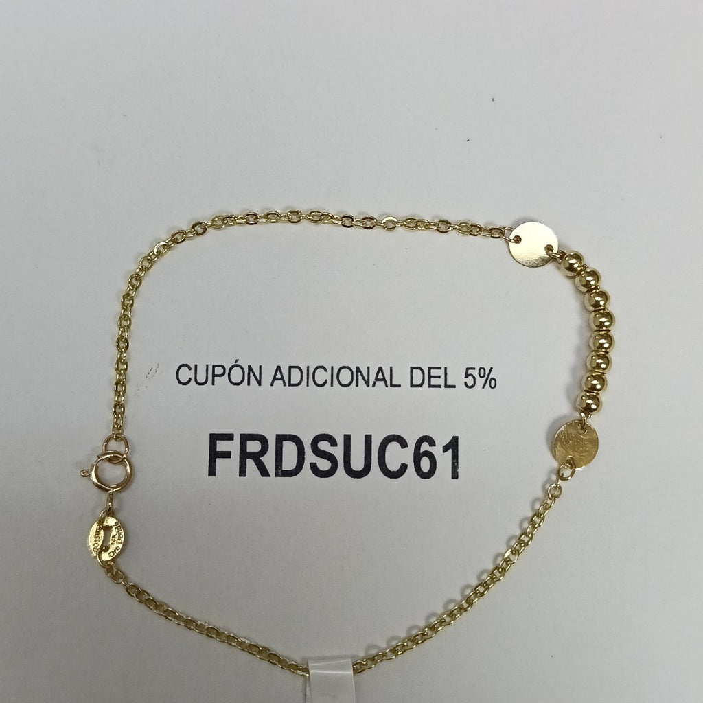 PULSERA TEJIDO ESPECIAL CON BOLITAS 14K 18 CM 1.8 GR (NUEVO)