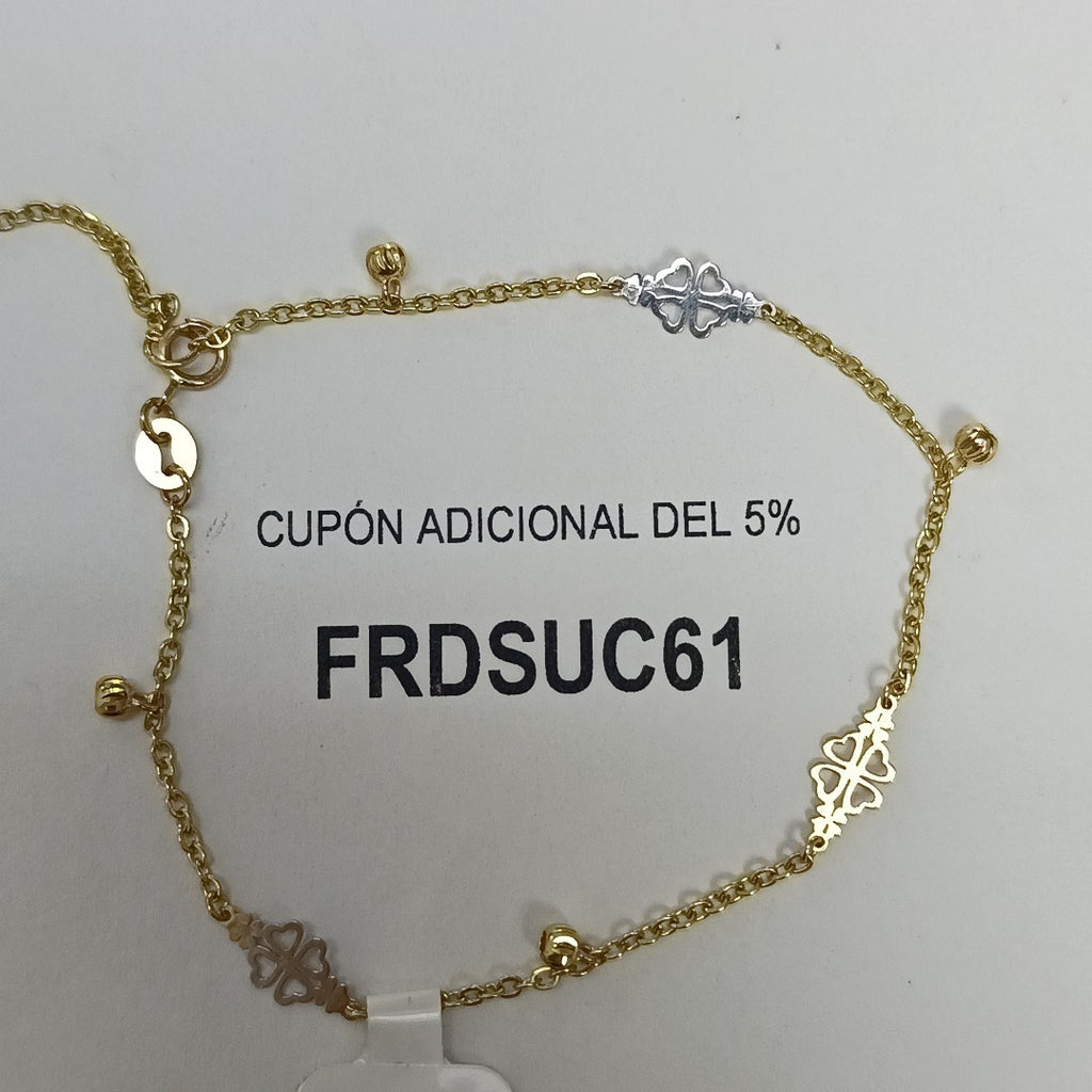 PULSERA ESPECIAL CON TREBOL 14K 18 CM 1.8 GR (NUEVO)
