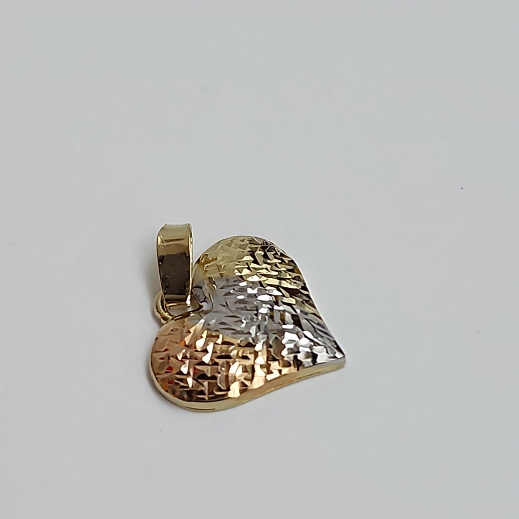 DIJE TEJIDO CORAZON LABRADO COMBINADO 14K 1.2 GR (NUEVO)