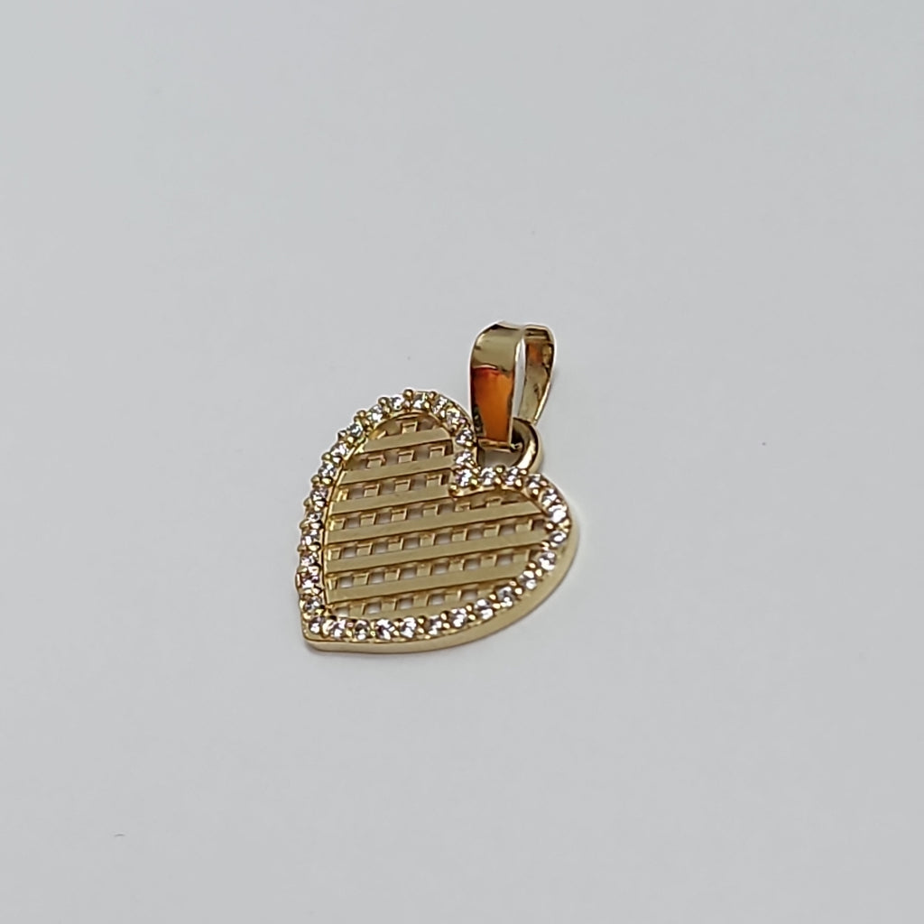DIJE TEJIDO CORAZON CON CERCO DE CIRCONIAS 14K 1.2 GR (NUEVO)