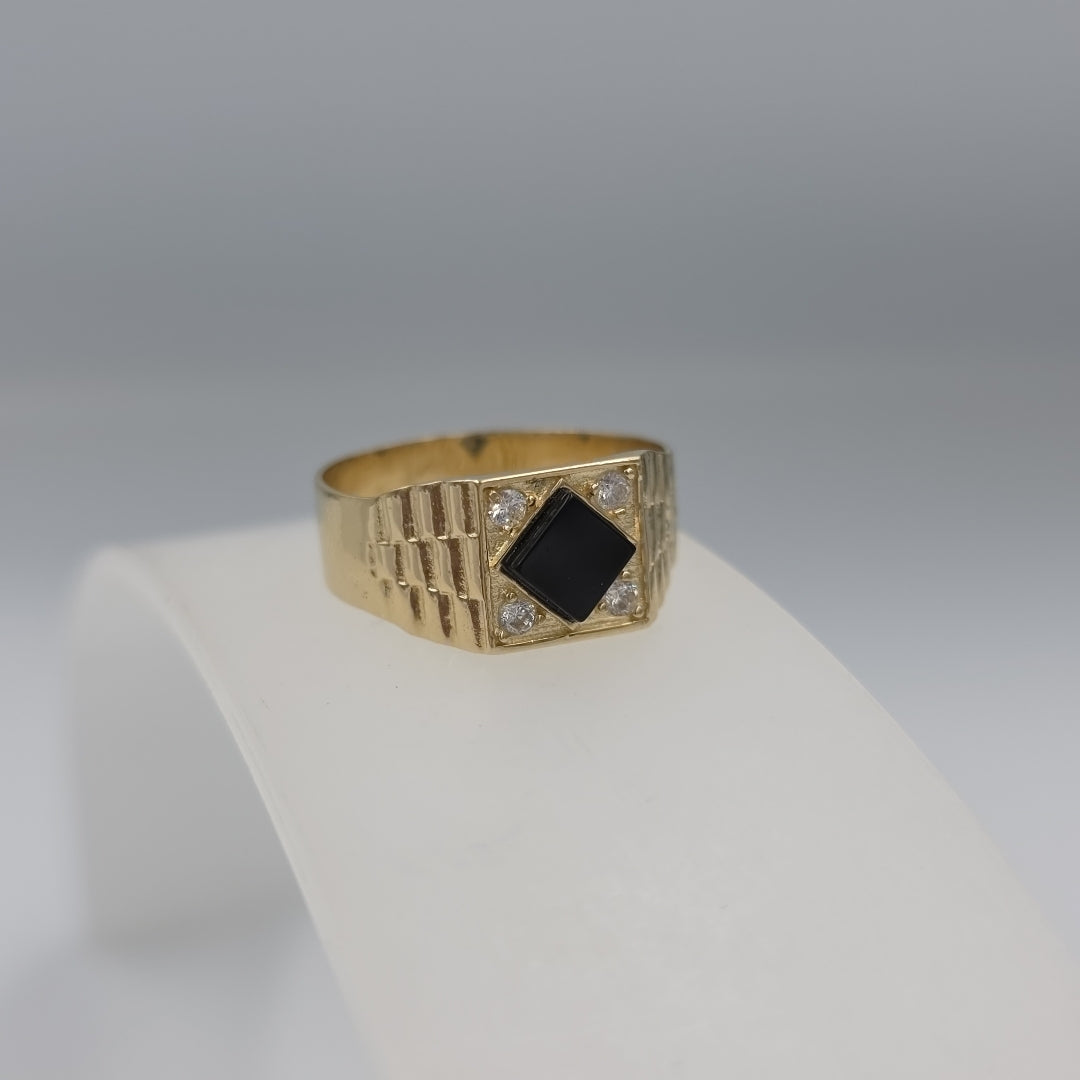 ANILLOS CON ONIX Y CIRCONIAS 14K TALLA 12 4.5 GR (NUEVO)