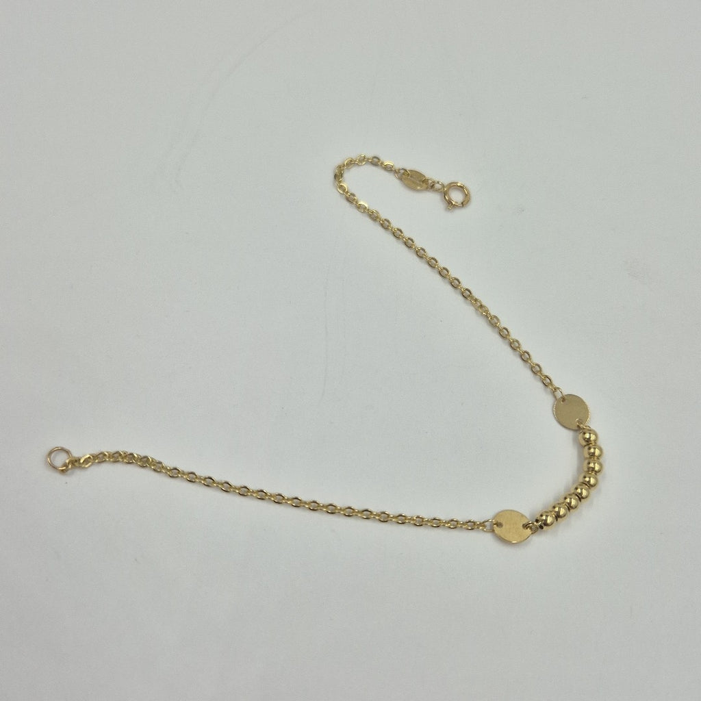PULSERA TEJIDO ESPECIAL CON BOLITAS 14K 18 CM 1.8 GR (NUEVO)
