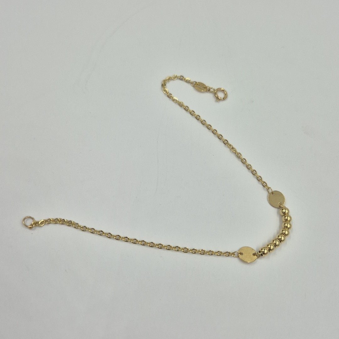 PULSERA TEJIDO ESPECIAL CON BOLITAS 14K 18 CM 1.8 GR (NUEVO)