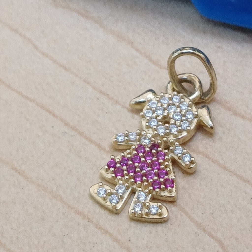 DIJE NIÑA CON CIRCONIAS Y PIEDRAS DE COLOR 10K 1.1 GR (NUEVO)