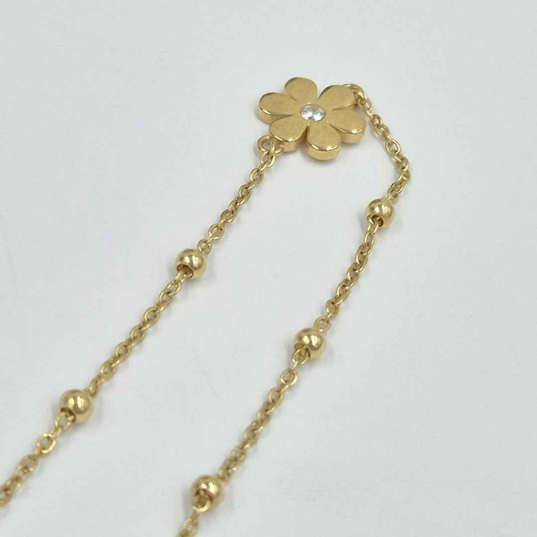 PULSERA TEJIDO ESPECIAL FLOR CON CIRCONIA 14K 18 CM 2.4 GR (NUEVO)