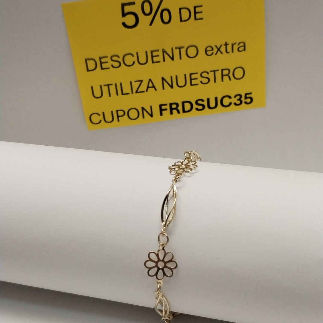 PULSERA ESPECIAL CON FLORES 14K 18 CM 2.6 GR (NUEVO)