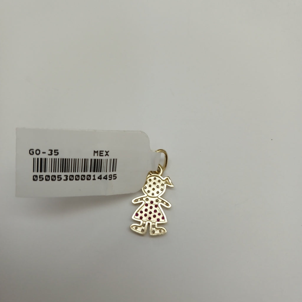 DIJE NIÑA CON CIRCONIAS Y PIEDRAS DE COLOR 10K 1 GR (NUEVO)