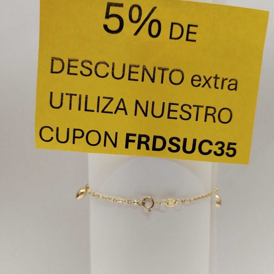 PULSERA ESP CON FIG CORAZONES 14K 18 CM 1.8 GR (NUEVO)