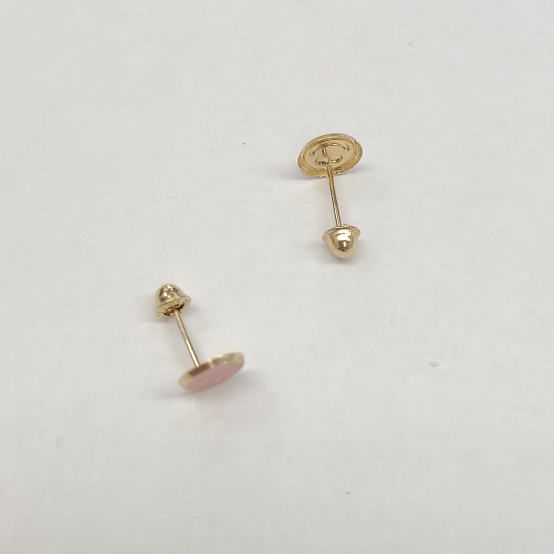 BROQUELES BROQUEL FIG SONRISA ESMALTE ROSA 14K 0.1696 GR (NUEVO)