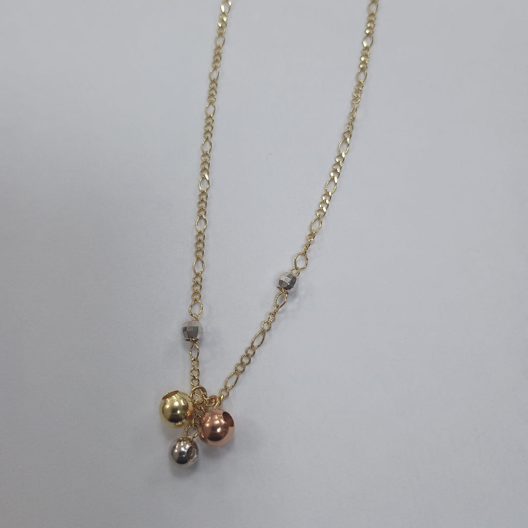 CADENA GARGANTILLA 3X1 CON ESFERAS COMBINADAS 14K 45 CM 3.1 GR (NUEVO)