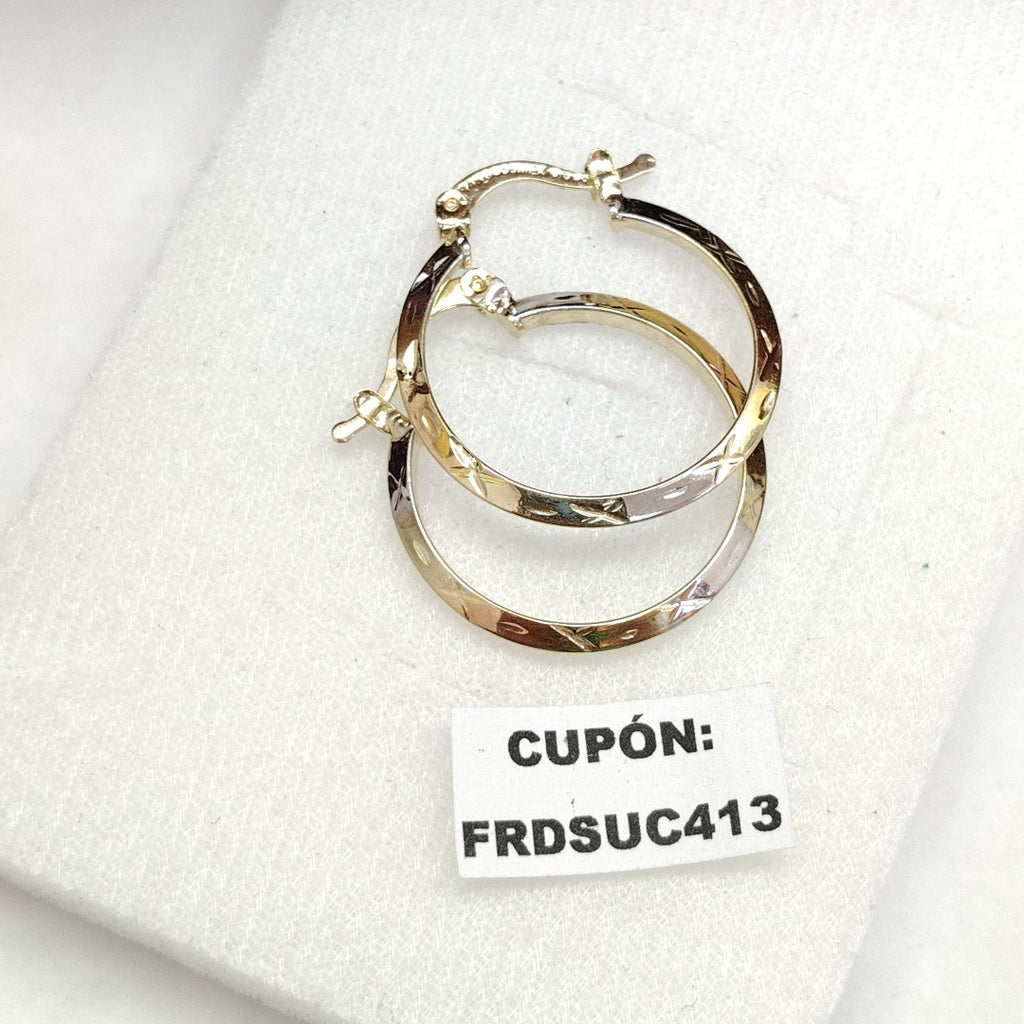 ARETES TEJIDO ARRACADAS BISELADAS COMBINADAS 14K 1.3 GR (NUEVO)