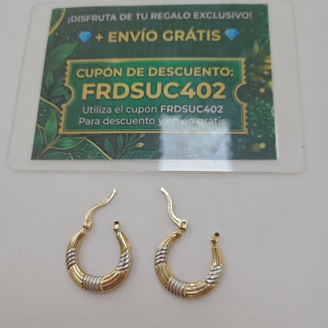 ARETES TEJIDO ARRACADAS COMBINADAS HUECAS 14K 1.9 GR (NUEVO)