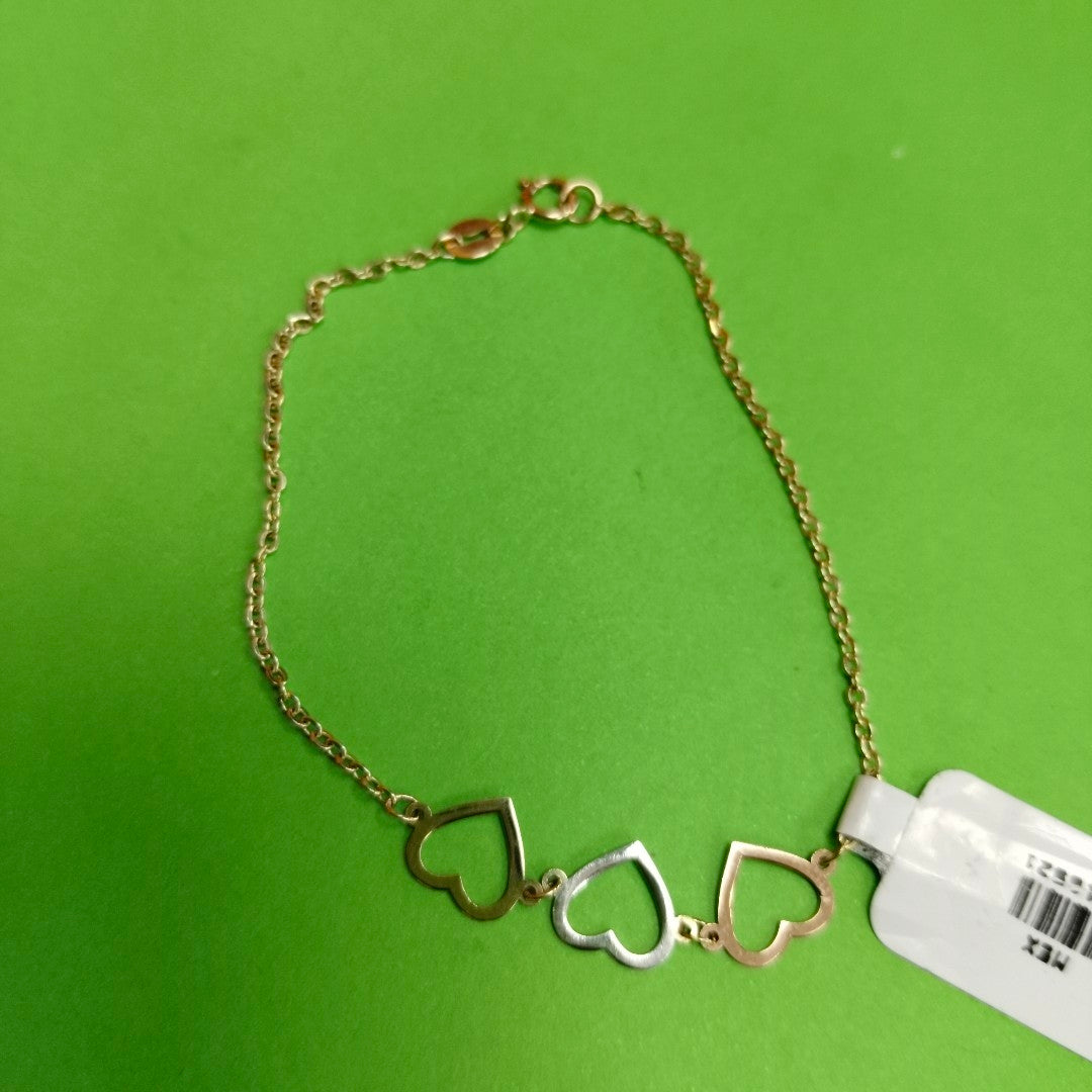 PULSERA ESPECIAL CON CORAZONES 14K 18 CM 1.4 GR (NUEVO)
