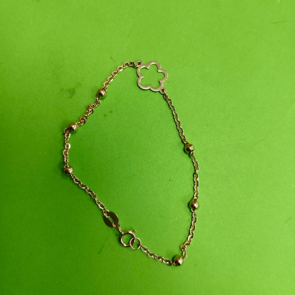 PULSERA TEJIDO ESPECIAL CON FLOR 14K 18 CM 1.6 GR (NUEVO)