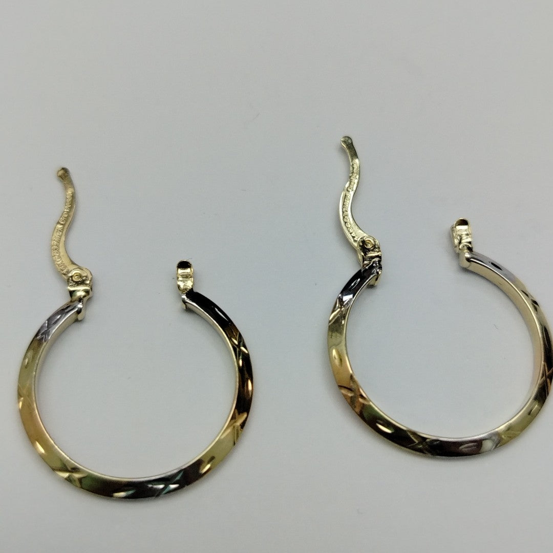 ARETES TEJIDO ARRACADAS BISELADAS COMBINADAS 14K 1.4 GR (NUEVO)