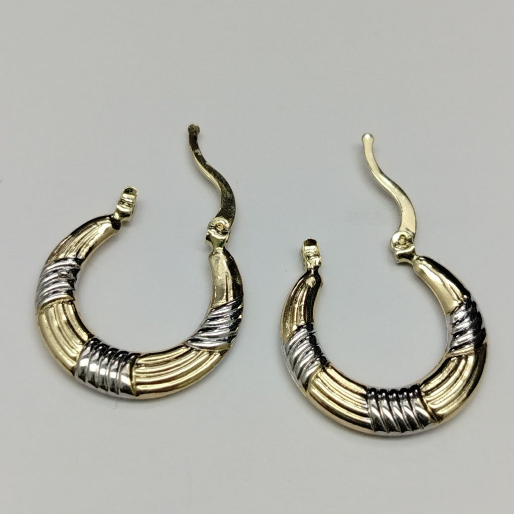 ARETES TEJIDO ARRACADAS COMBINADAS HUECAS 14K 1.9 GR (NUEVO)