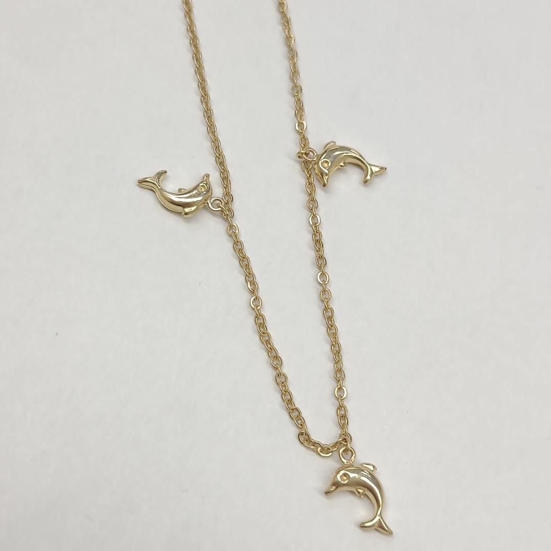 PULSERA ESPECIAL CON DIJES DELFINES 10K 18 CM 2 GR (NUEVO)