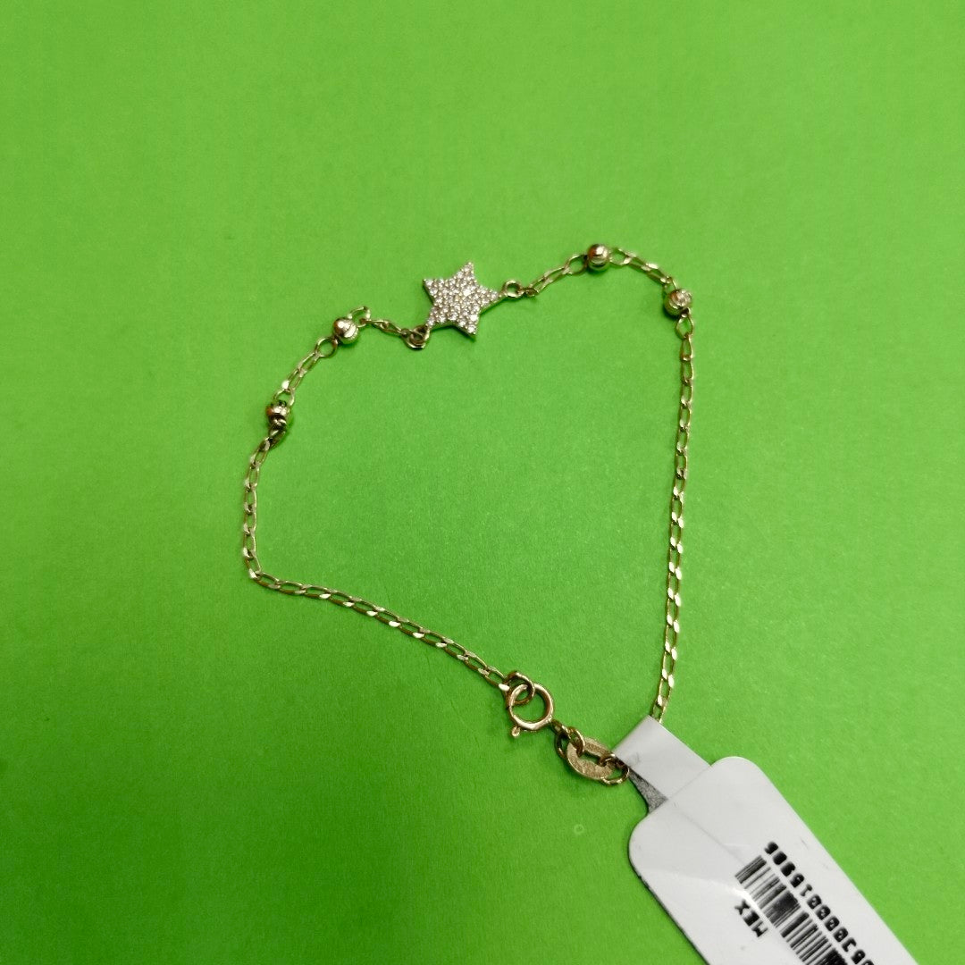 PULSERA ESPECIAL CON ESTRELLA Y CIRCONIAS 14K 18 CM 1.5 GR (NUEVO)