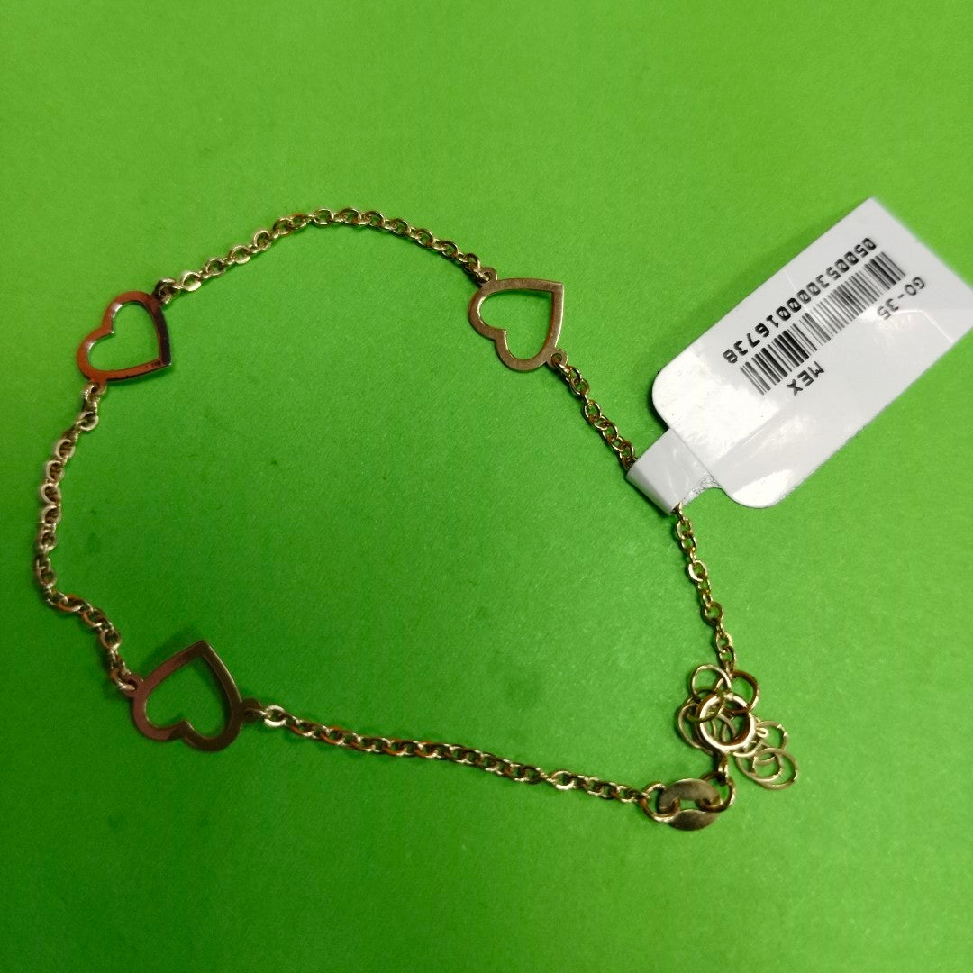 PULSERA ESPECIAL CON CORAZONES CONBINADOS 14K 18 CM 1.7 GR (NUEVO)