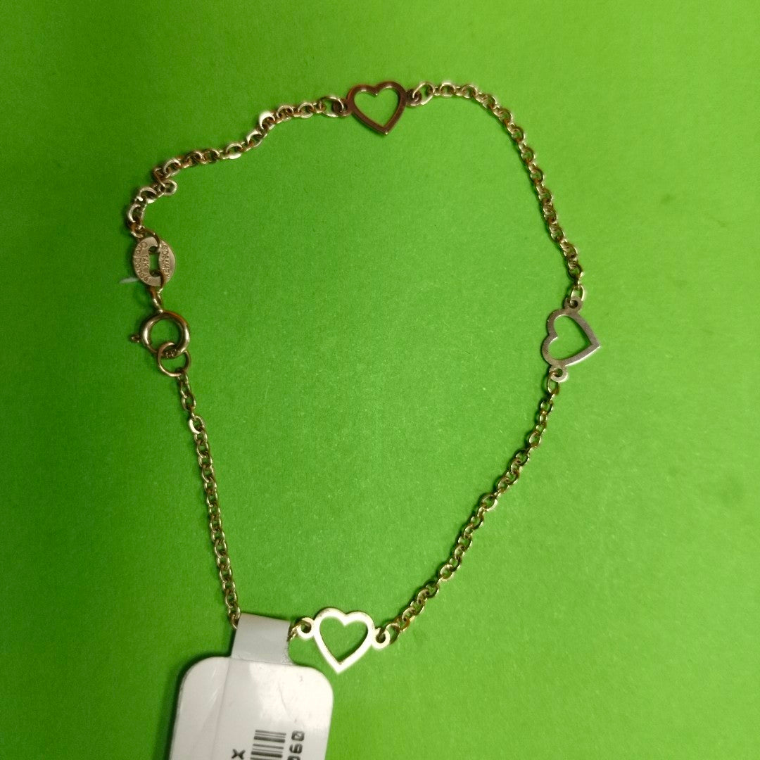 PULSERA ESPECIAL CON CORAZONES 14K 18 CM 1.2 GR (NUEVO)