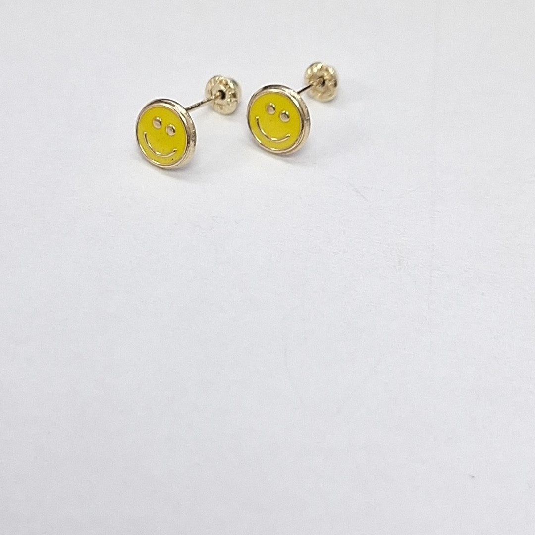 BROQUELES BROQUEL FIG SONRISA ESMALTE AMARILLO 14K 0.2074 GR (NUEVO)