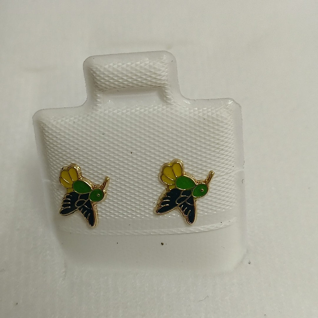 BROQUELES BROQUEL FIG COLIBRI ESMALTE VERDE 14K 0.2138 GR (NUEVO)