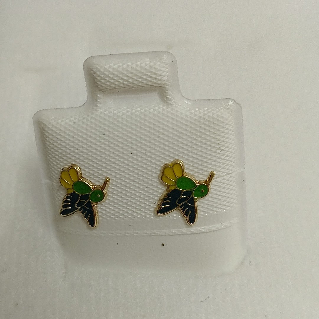 BROQUELES BROQUEL FIG COLIBRI ESMALTE VERDE 14K 0.2138 GR (NUEVO)