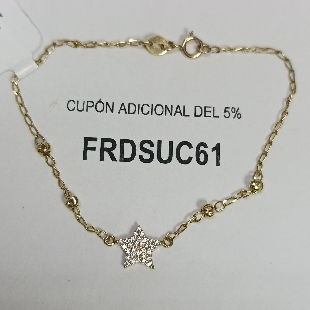 PULSERA ESPECIAL CON ESTRELLA Y CIRCONIAS 14K 18 CM 1.5 GR (NUEVO)