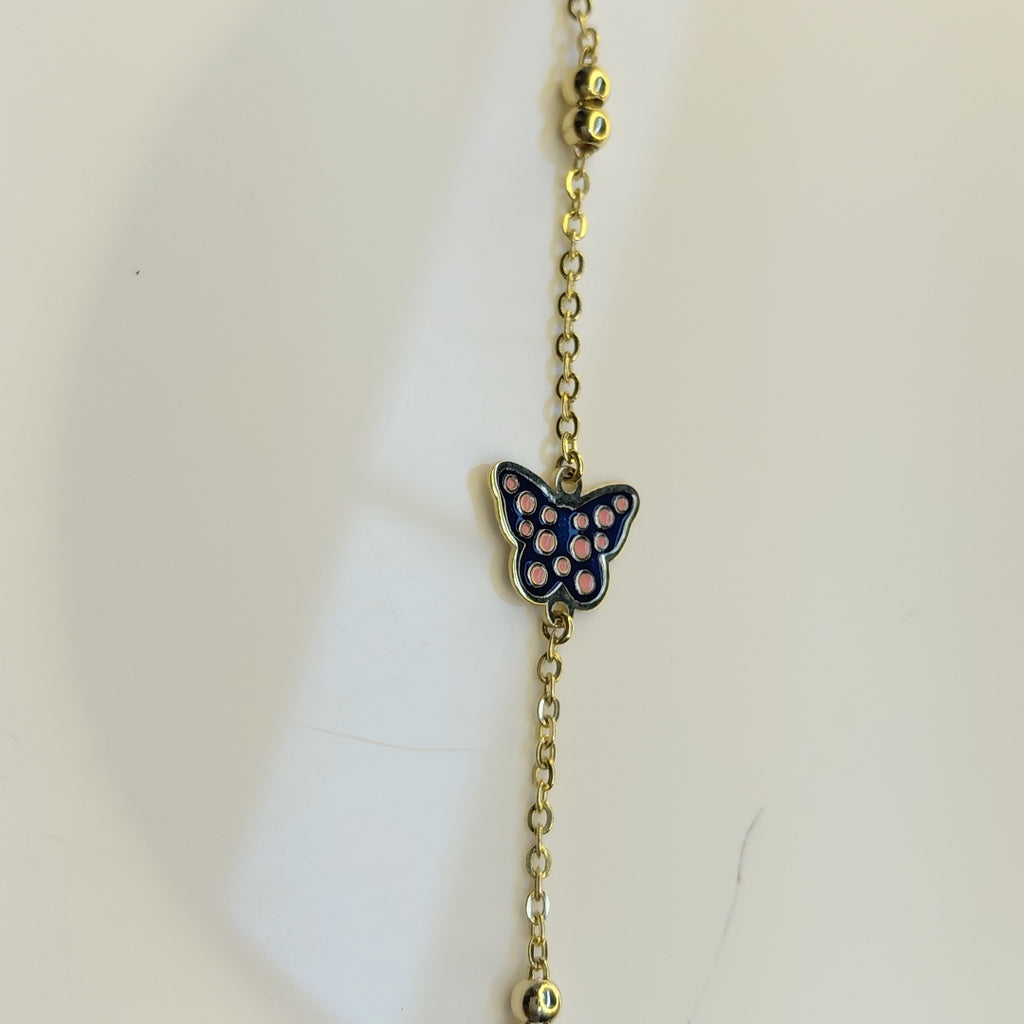 PULSERA TEJIDO ESPECIAL MARIPOSA CON ESMALTE 14K 18 CM 1.8 GR (NUEVO)