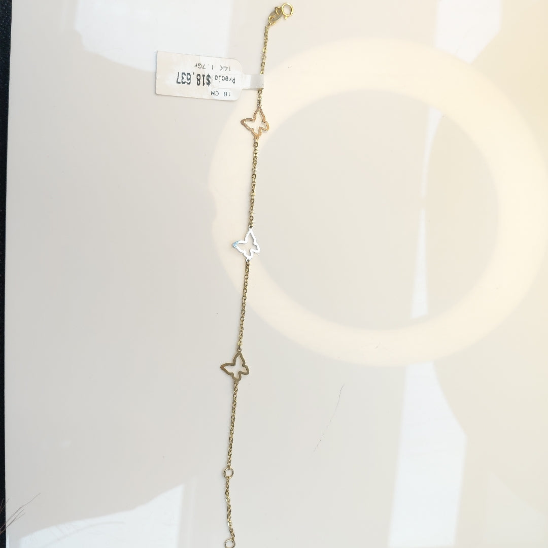 PULSERA ESPECIAL C MARIPOSAS 14K 18 CM 1.7 GR (NUEVO)