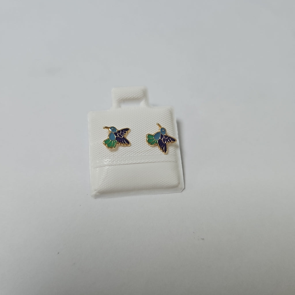 BROQUELES BROQUEL FIG COLIBRI ESMALTE AZUL 14K 0.2138 GR (NUEVO)
