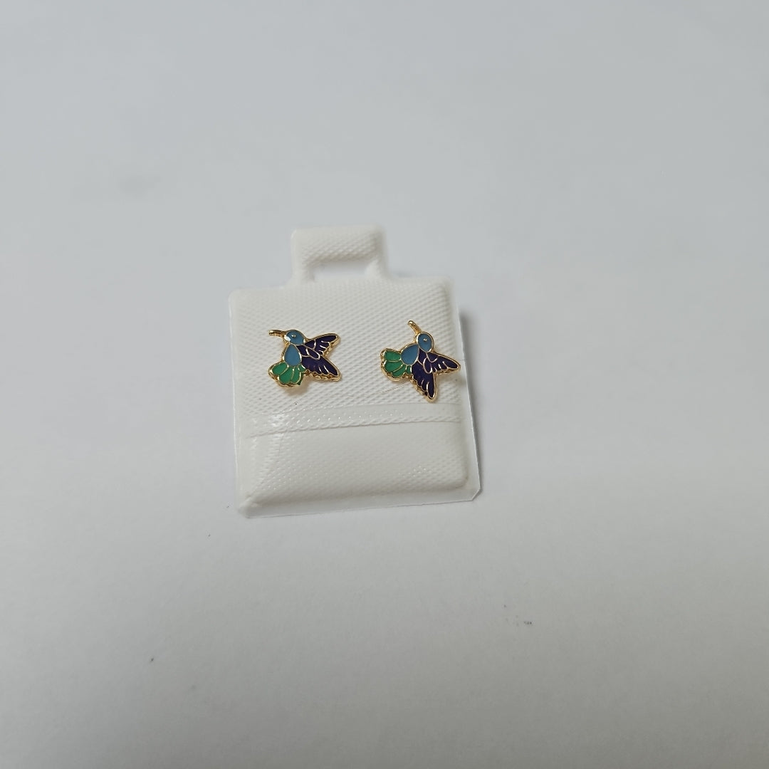 BROQUELES BROQUEL FIG COLIBRI ESMALTE AZUL 14K 0.2138 GR (NUEVO)