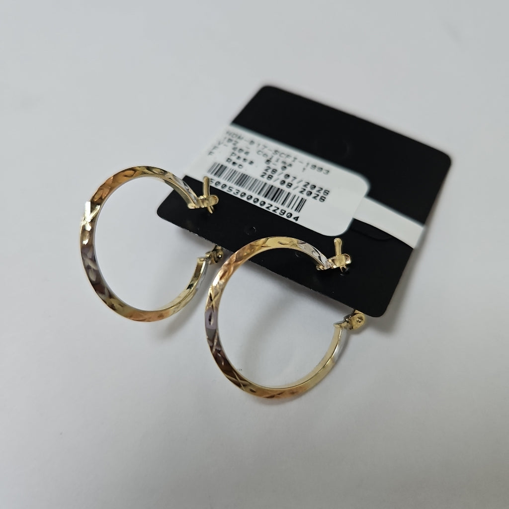ARETES TEJIDO ARRACADAS BISELADAS COMBINADAS 14K 1.3 GR (NUEVO)