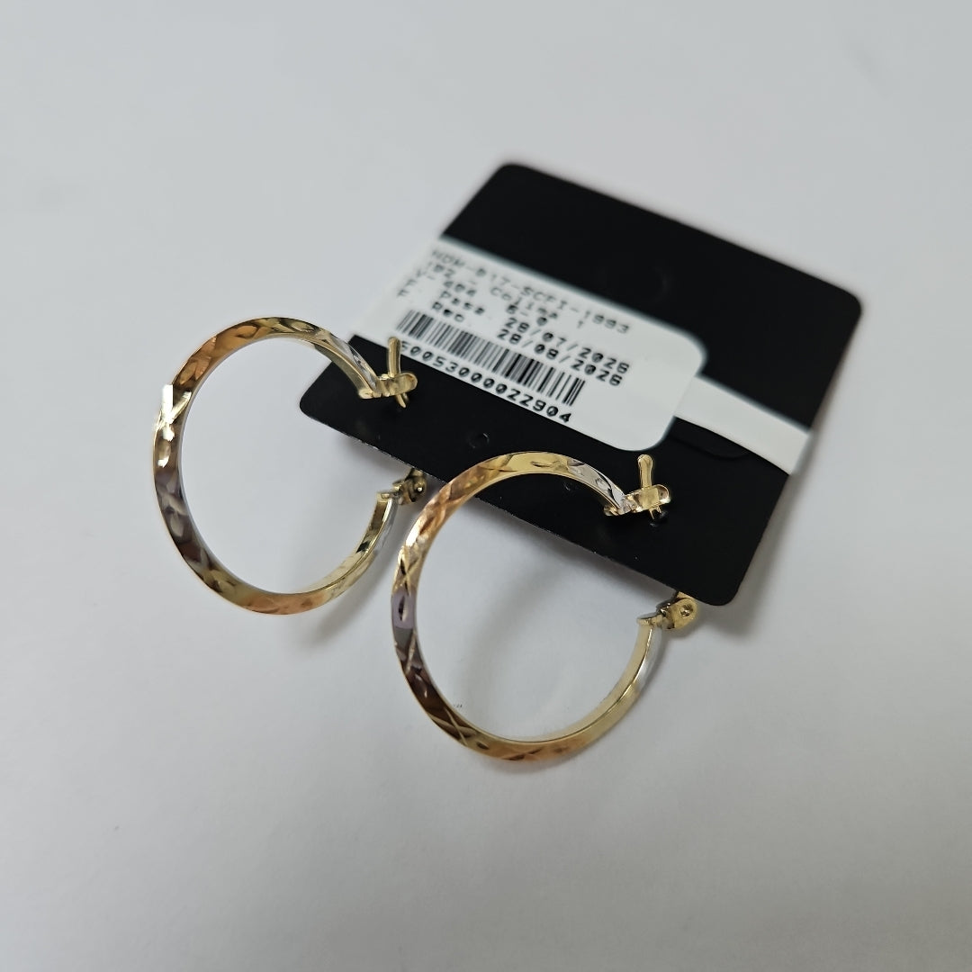 ARETES TEJIDO ARRACADAS BISELADAS COMBINADAS 14K 1.3 GR (NUEVO)