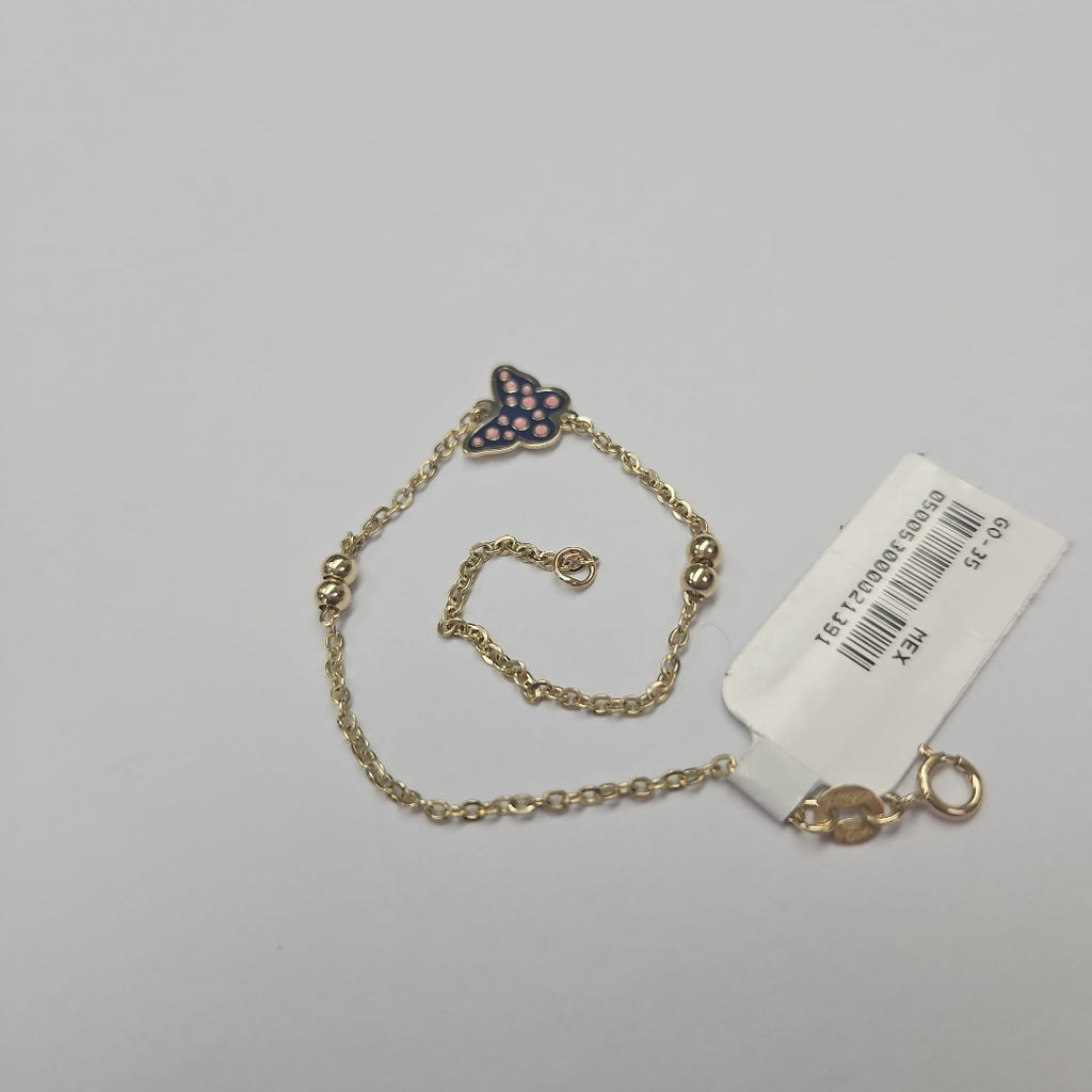 PULSERA TEJIDO ESPECIAL MARIPOSA CON ESMALTE 14K 18 CM 1.8 GR (NUEVO)