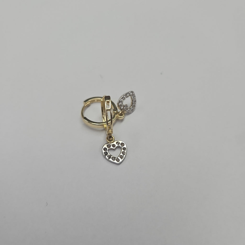 ARETES HUGGIES CON DIJE CORAZON Y CIRCONIAS 14K 2.2 GR (NUEVO)