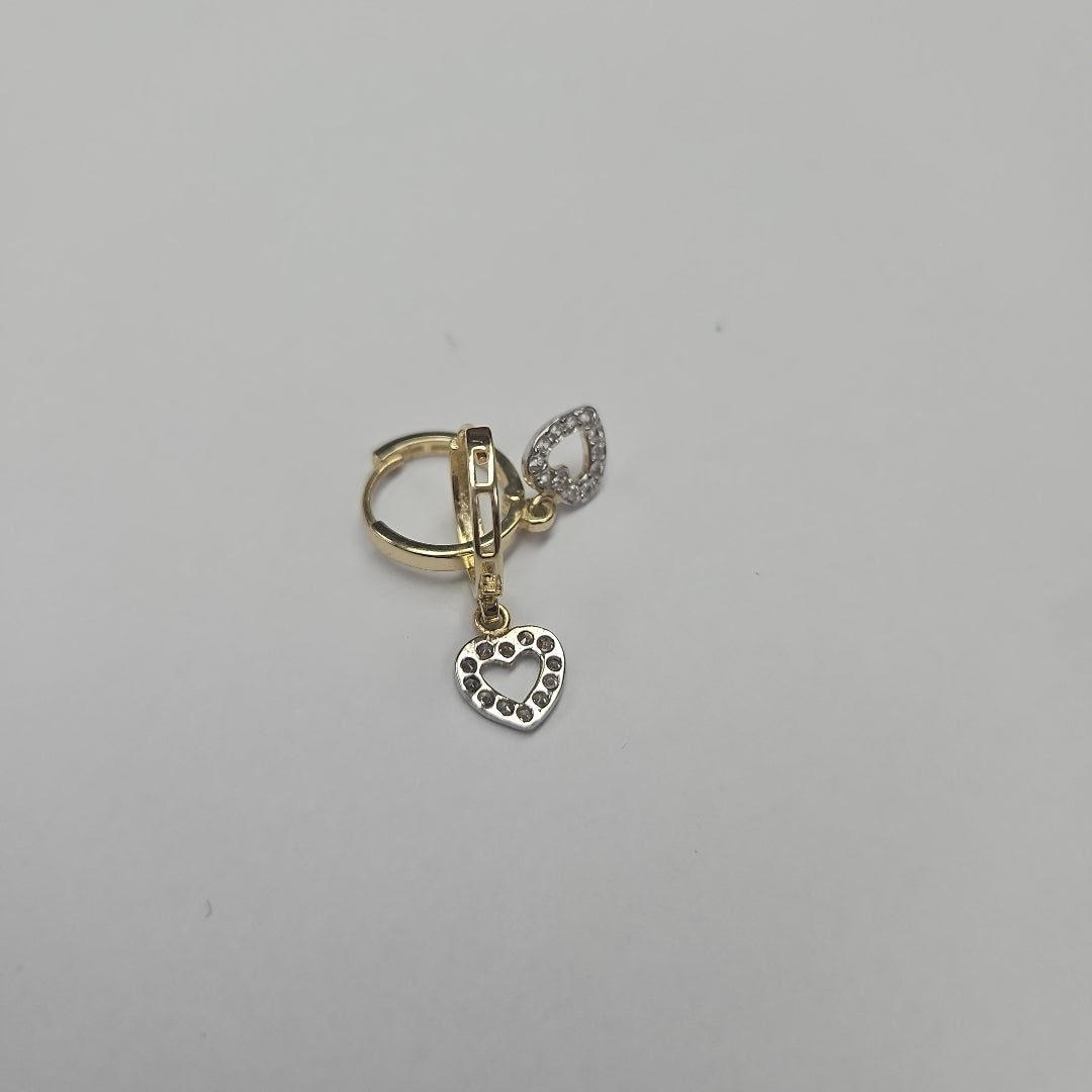 ARETES HUGGIES CON DIJE CORAZON Y CIRCONIAS 14K 2.2 GR (NUEVO)